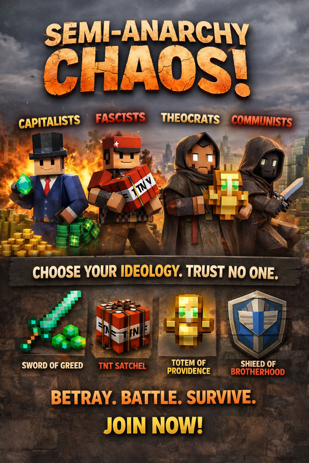 BEST MINECRAFT SERVER! SEMI-ANARCHY JOIN NOW!